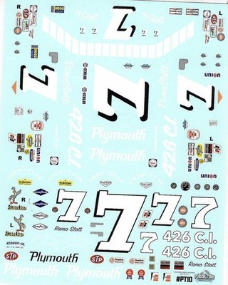 Porch Time PT10 #7 Ramo Stott Plymouth Race Cars waterslide decal