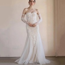 Luxury Tulle Mermaid Wedding Dress Applique Sweetheart Floor Length Bridal Gowns