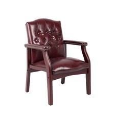 Boss Traditional Oxblood/Burgundy Vinyl Guest Chair Mahogany Finish B959-BY