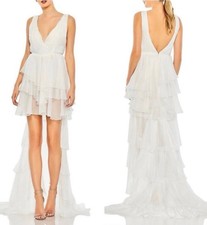 Mac Duggal 55320 White High-Low Tiered Chiffon Dress Size 6