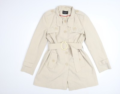 De la Crème Damen Beige Trenchcoat Größe 14 Gürtel Mittellang