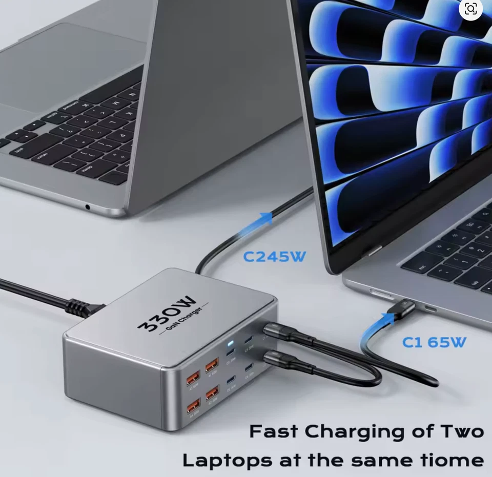 330W GaN USB-C Ladegerät – 100W PD3.0 QC3.0 Schnellladung für Laptop & Handy - Bild 3 von 4