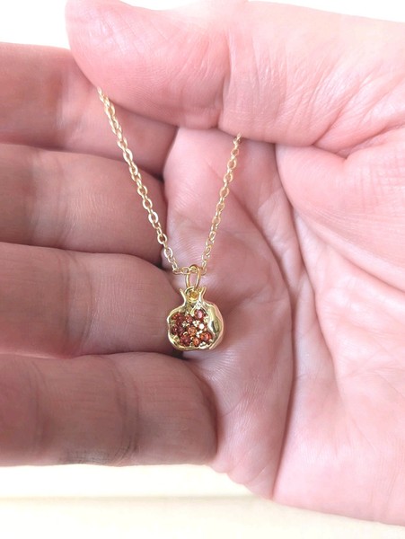 Alternate view of Gold Plated Pomegranate Fruit Charm Necklace Pendant Gift For Her Minimalist