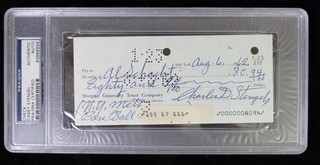 1962 Casey Stengel NY Mets Signed Autographed Baseball Check PSA/DNA