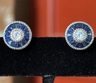Vintage Sterling Silver Blue & Clear CZ Earrings 925 Art Deco