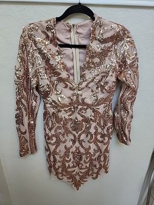 Women s Catwalk Connection Rose Gold Sequined Dress Size Medium Club