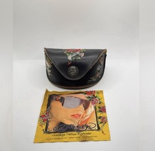 Ed Hardy Vintage Tattoo Eyewear Glasses Case with Skulls and Roses with Cloth
