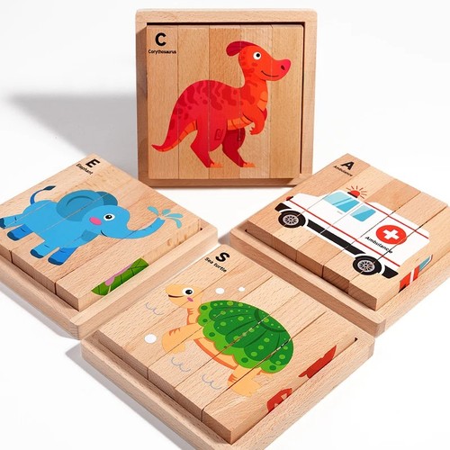 Hágalo usted mismo Bloque de Tiras de Madera Educación Temprana Juego de Ortografía de Palabras Juguete de Puzzle de Animales - Imagen 4 de 15