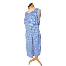 Talbots Blue Cotton Gingham Lemon Embroidered Knee Length Shift Dress Sz 6