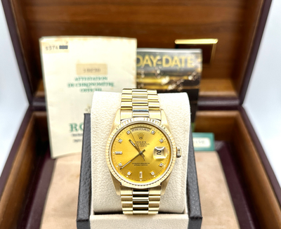 ROLEX純正　ディデイト　18ctイエローゴールド　LサイズBOX 付属16点 Rolex Day Date President 18238 Diamond Dial Double Quickset 18K