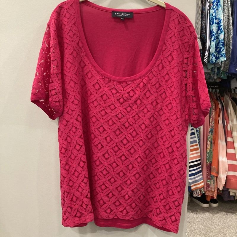 Jones New York Woman Pink  Floral Lace Top  3X Lined  Short Sleeve Dark Romantic