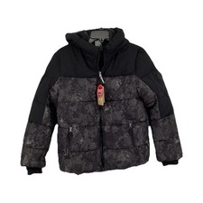 ZeroXposur Boys Puffer Jacket Black Gray Printed Hooded Size 18/20 Full Zip