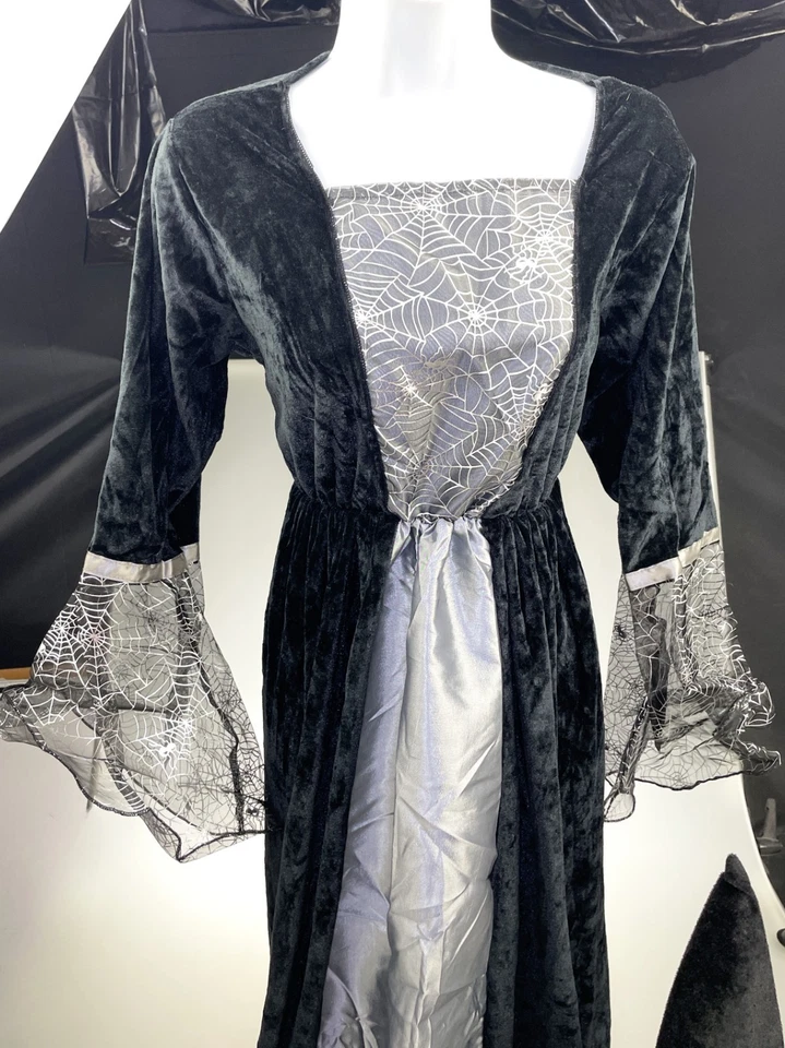 Adult S/M Witch Halloween Costume with Hat Black Spiderweb Accent - Image 2 of 4