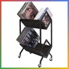 Vinyl Record Storage Cart 2 Tier Black 160-200 LP Albums Rolling Organizer