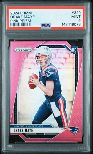 2024 PANINI PRIZM PINK PRIZM #329 DRAKE MAYE PSA 9 ROOKIE PATRIOTS