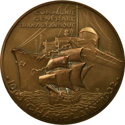 [#559305] Frankrijk, Medaille, Compagnie Générale Transatlantique, Champlain, 19 - Afbeelding 2 van 2