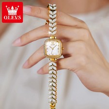 OLEVS 9987 Women's Square Dial Quartz Watch Waterproof Steel Strap Elegant