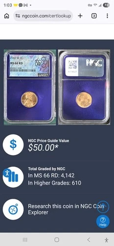 Lincoln Wheat Small Cent 1947 D NGC MS 66 RD Bronze Uncirculated