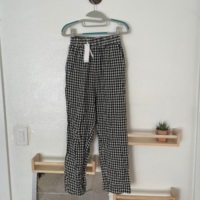 Drole de Copine Paris Gingham Elastic Waist Pants Black White Check S/M