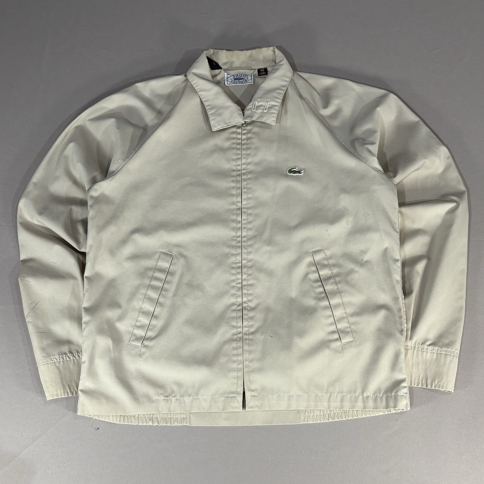 VTG 80s Izod Lacoste Mens Harrington Jacket Beige Medium Full Zip