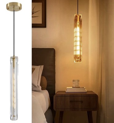 Modern Clear Crystal Pendant Light Adjustable Ceiling Lamp W/ Dimmable LED Bulb 