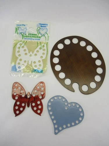 Vintage Floss Organizer Floss Fly Heart Butterflies Palette Lot of 4  GC