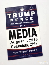 Donald Trump campaign town hall press credential — 8/1/16 — Columbus, OH