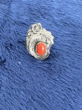Natural Red Sponge Coral 925 Sterling Silver Ring, Size 4.25