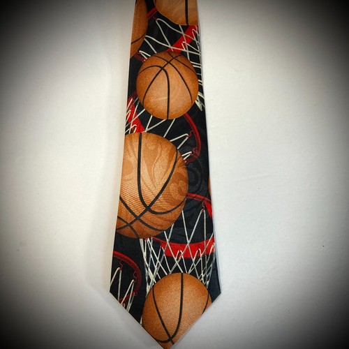 BASKETBALL NECK TIE mens sports theme balls hoops nets black steven harris 3.75" - Picture 2 of 4