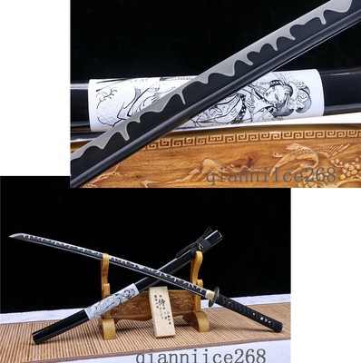 1095 Carbon Steel Black Blade Japanese Katana Sword Black Has Painting Saya Ebay