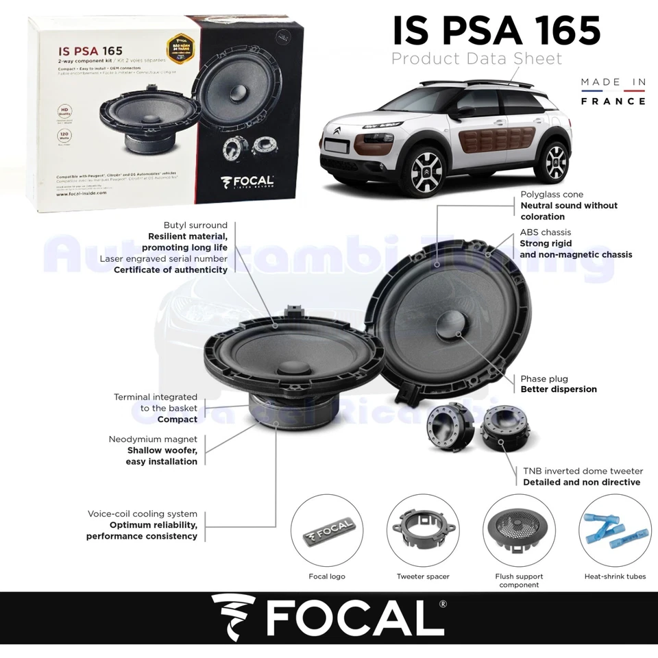 Focal ISPSA165 Haut-Parleurs 2 voies 6 5 in 16 51 cm Noir 100 W 4 Ω