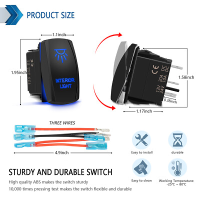 Rocker Switch 5 Pin Laser Green LED Rock Light On-Off Panel UTV Truck ...
