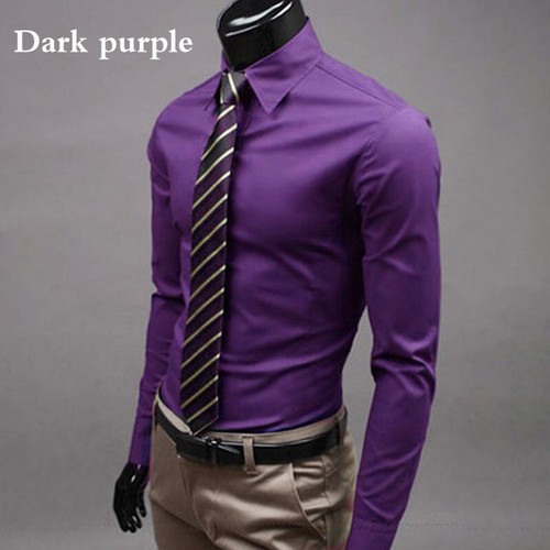 New Luxury Men's Business Dress Shirt Slim Fit T-Shirts Formal Long Sleeve Top - Picture 27 of 29