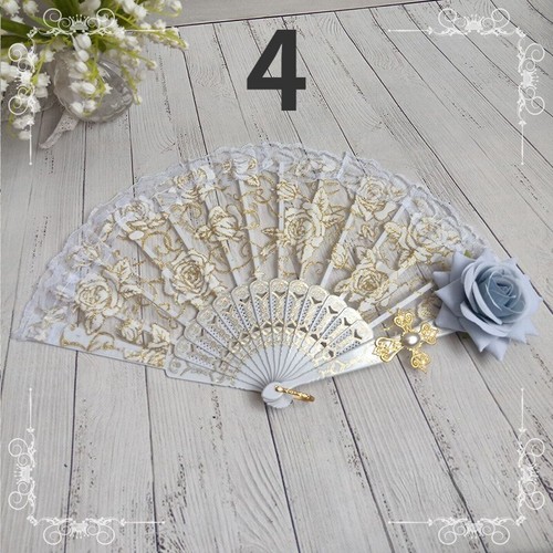 1X Blumen Spitze Handfächer 3D Rose Dekors Faltbar Europäische Retro Lolita Goth - Bild 8 von 18