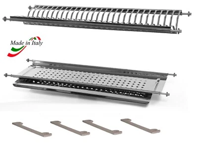 Scolapiatti in Acciaio Inox lunghezza variabile con supporti laterali x pensili