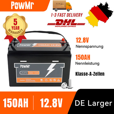 PowMr 12.8V Akku LiFePO4 150Ah Lithium Batterie Wohnmobil 150A BMS Boot