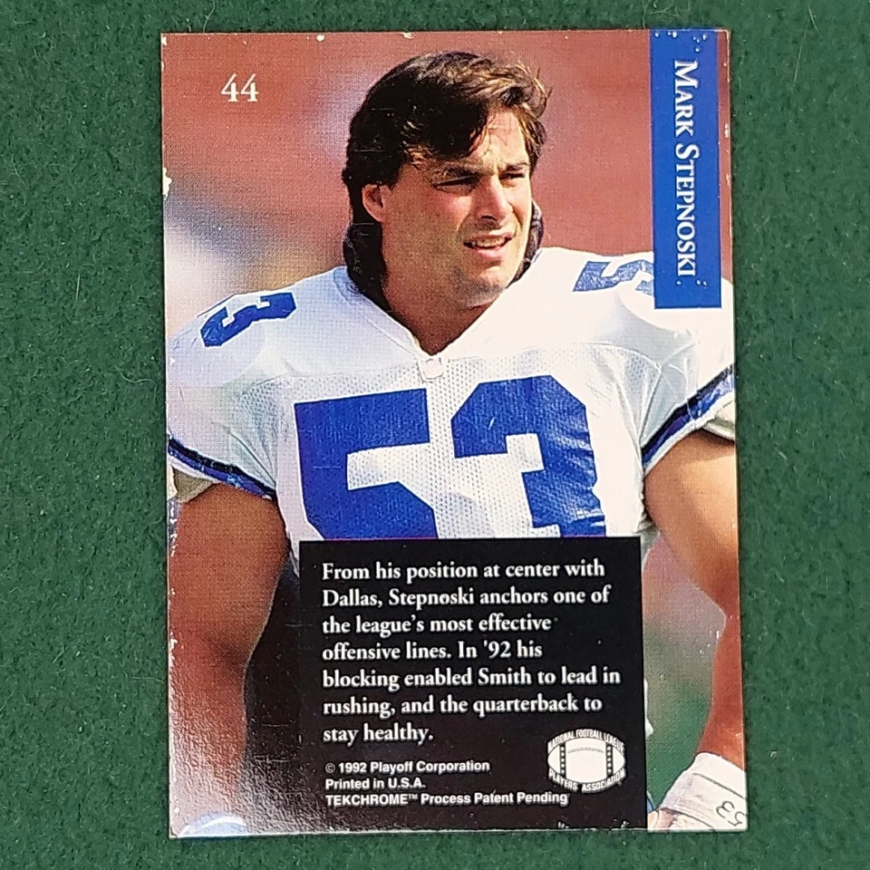 Mark Stepnoski 1992 Playoff Football card #44 Dallas Cowboys - Image 2 of 4