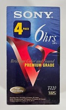 Sony VHS T120 Tapes 4-PACK 6 Hour EP Premium Grade High Durability NEW Sealed