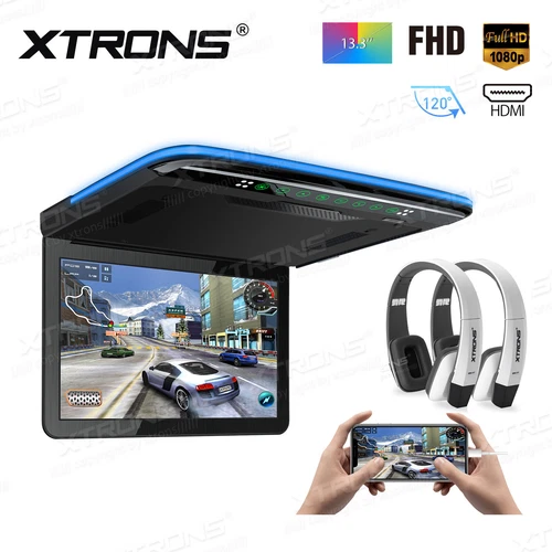 13.3'' Car Roof Mount Flip Down 1080P Video Player Monitor HDMI/USB+IR Headphone