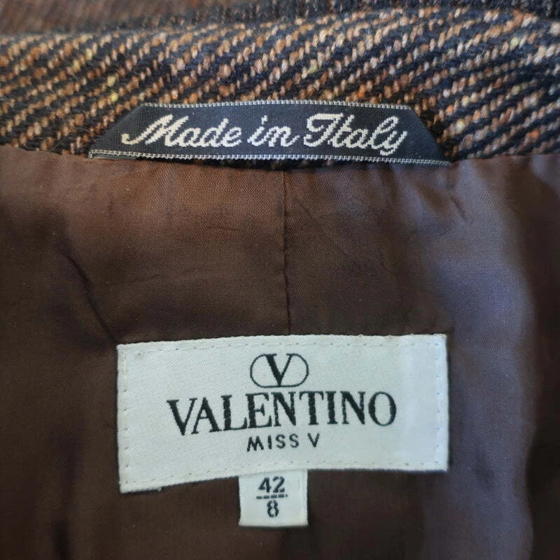 Giacca con due bottoni vintage Valentino Miss V Tweed Blazer marrone lana seta taglia 42
