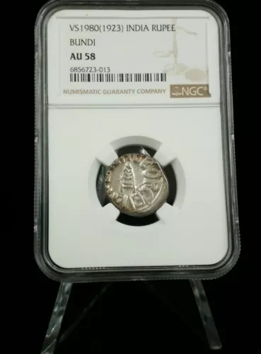 VS 1980(1923) INDIA RUPEE BUNDI  NGC AU 58 #8831