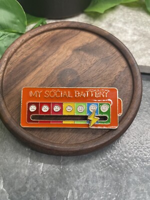 2'' My Social Battery Mood Brooch Pin Funny Interactive Enamel Badge Pins A4333