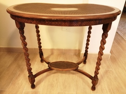 Tavolino a fagiolo francese seconda metà del 1800 in noce e paglia di vienna . - Foto 6 di 9