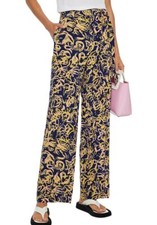  398 NWT DIANE VON FURSTENBERG Sz10 SONIA WIDE-LEG SILK-CREPE PANT PRINT AURA