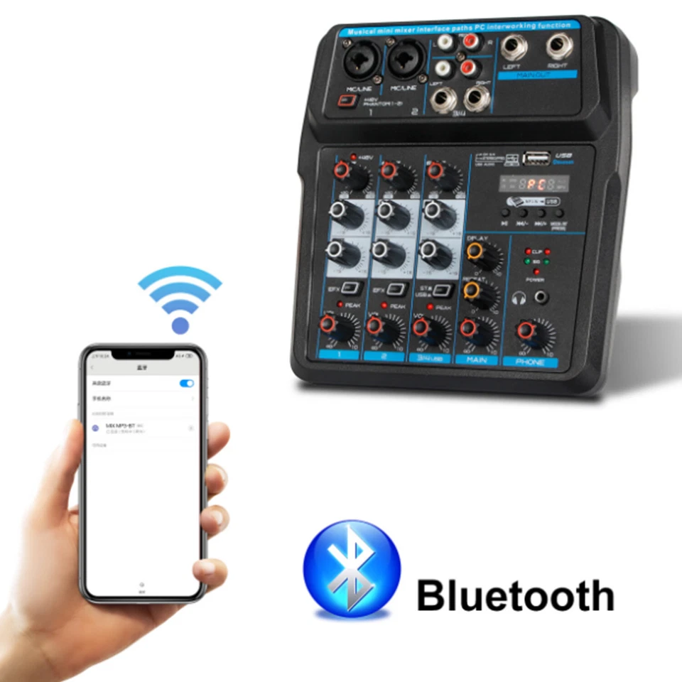 4 6 Channels Audio Mixer Sound Mixing Console USB Record DJ Mixer Bluetooth - Image 3 of 4