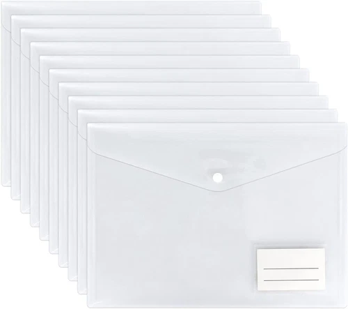 Clear A4 Plastic wallets Stud Document Wallet Files Folders Filing School Office