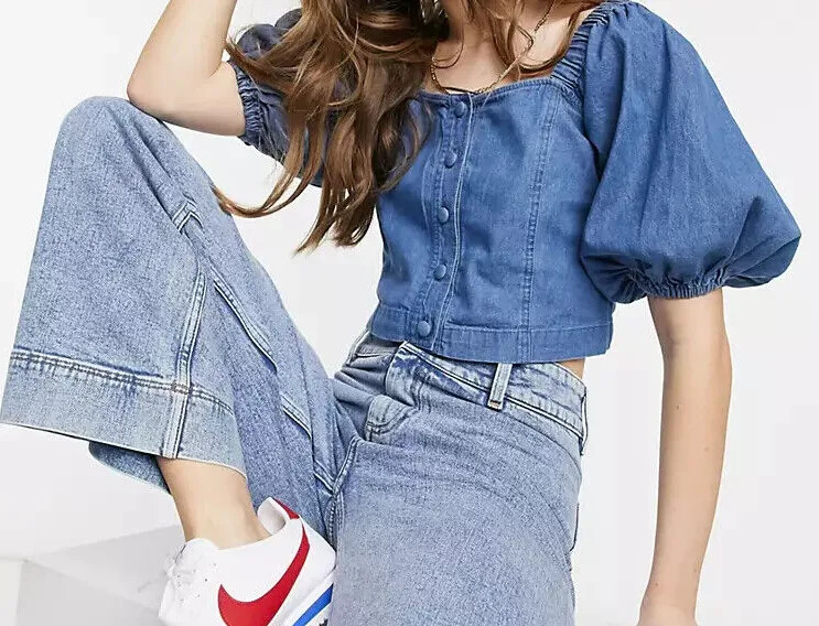РАСПРОДАЖА ДЖИНСОВЫХ ПУХОВИКОВ DAMEN LEICHTES DENIM PUFFÄRMEL KNOPFLEISTE OBERTEIL BLAU NEU СО СКЛАДА В НЬЮ-ЙОРКЕ (138)