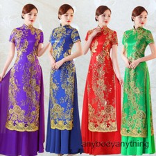 Chinese Traditional Qipao Women Summer Lace Cheongsam Vietnamese Aodai Dress