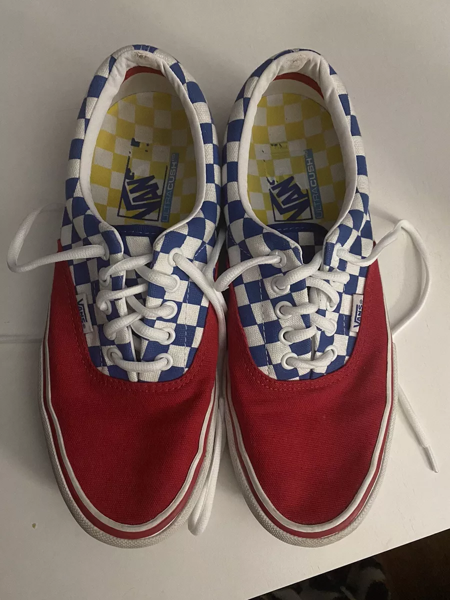 Red white and sales blue checkered vans