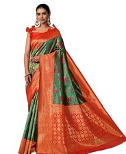 Women's Silk Blend floral Woven Saree With Blouse Piece